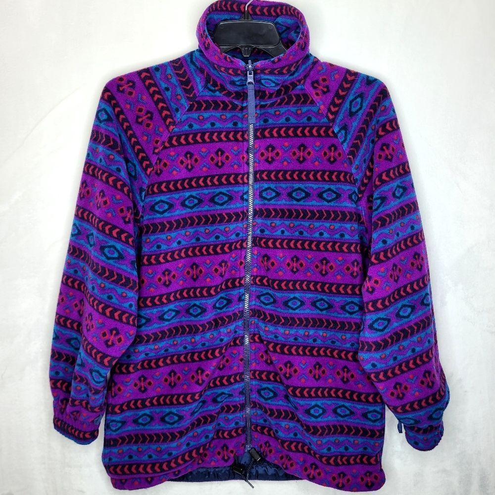 Vintage 80s Head Skiwear Aztec Print Multicolor Fleece Jacket‎ Size Medium